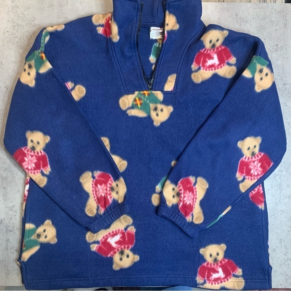 Vintage Oceanic  Unisex Christmas Teddy Bear Fleece Sweatshirt, Size 2XL